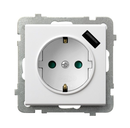 SONATA GP-1RSPUSB/m/75 Gniazdo pojedyncze z uziemieniem schuko z przesłonami torów prądowych, z ładowarką USB