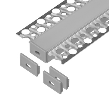 Zestaw: profil aluminiowy do taśm LED, 2000 x 55,8 x 12,5 mm, podtynkowy, srebrny, klosz mrożony, 4 zaślepki