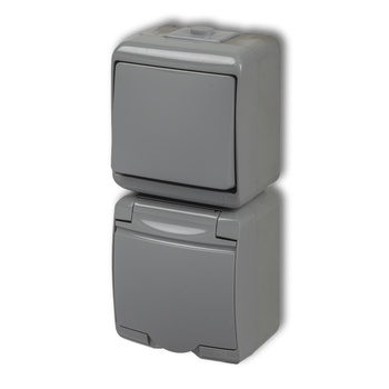 KARLIK JUNIOR 10WGHP-1p Łącznik jednobiegunowy z gniazdem pojedynczym z uziemieniem 2P+Z (klapka popielata; przesłony torów prądowych)