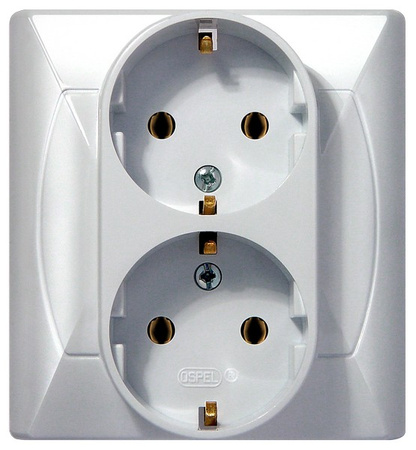 OSPEL AKCENT GP-2AS/00 Gniazdo podwójne z uziemieniem schuko biały