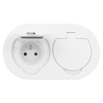Hermetyczne gniazdo elektryczne podwójne, owalne, IP55, 2x2P+Z(French), białe