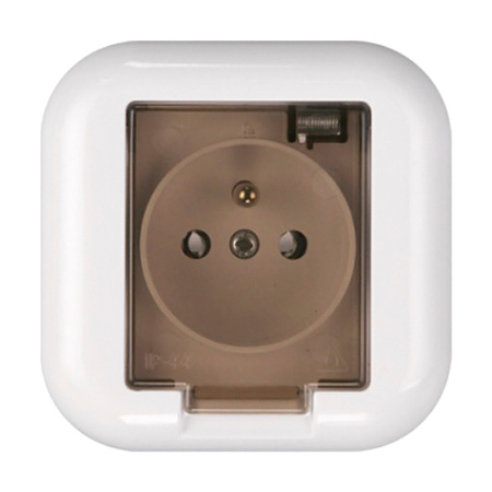 Gniazdo pojedyncze n/t 2p+Z 16A, 250V z klapką dymną, FAN, biały