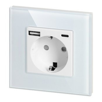 Gniazdo pojedyncze 2P+Z, Schuko, USB-A + USB-C, wyjście 5VDC max. 3A, biały