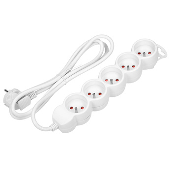 Przedłużacz 5-krotny 2P+Z, 3m H05VV-F 3x1,0mm², Imax=10A, biały