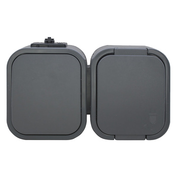 Łącznik n/t jednobiegunowy + Gniazdo pojedyncze 2P+Z B2, IP54, GWN-B2, szary