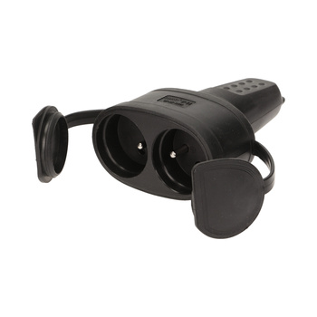 Bryzgoszczelne, podwójne gniazdo gumowe 2P+Z, IP44