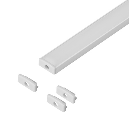 Zestaw: profil aluminiowy do taśm LED, 2000 x 16,1 x 6,05 mm, natynkowy, biały, klosz mleczny, 4 zaślepki