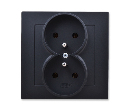 OSPEL AS GP-2GZ/33 Gniazdo podwójne z uziemieniem czarny metalik
