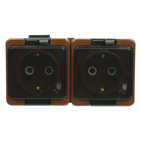 Gniazdo podwójne 2x 2P+Z SCHUKO bryzgoodporne z klapką dymną IP44, SMART, brązowy
