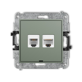 KARLIK ICON 61IGTKBO Mechanizm gniazda telefonicznego pojedynczego 1xRJ11 + komputerowego pojedynczego 1xRJ45, kat. 5e, 8-stykowy, beznarzędziowe, bez pola opisowego