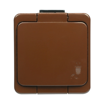 Gniazdo pojedyncze 2P+Z SCHUKO bryzgoodporne z klapką w kolorze wyrobu IP44, SMART, brązowy