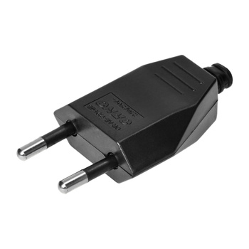 Wtyczka płaska bez uziemienia, 2,5A, 250V, czarny poliwęglan, 1 sztuka