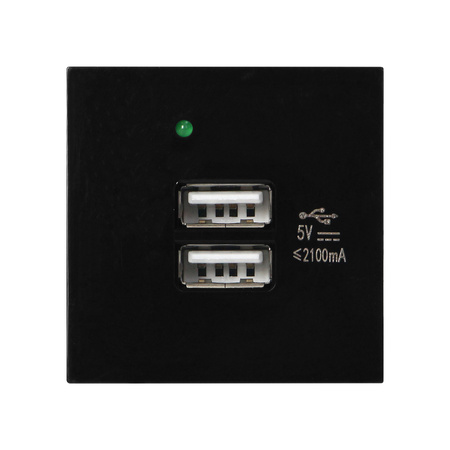 NOEN USB x 2, podwójny port modułowy 45x45mm z ładowarką USB, 2,1A 5V DC, czarny