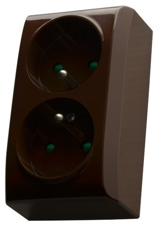 OSPEL BIS GN-2BZP/24 Gniazdo podwójne z uziemieniem z przesłonami brąz