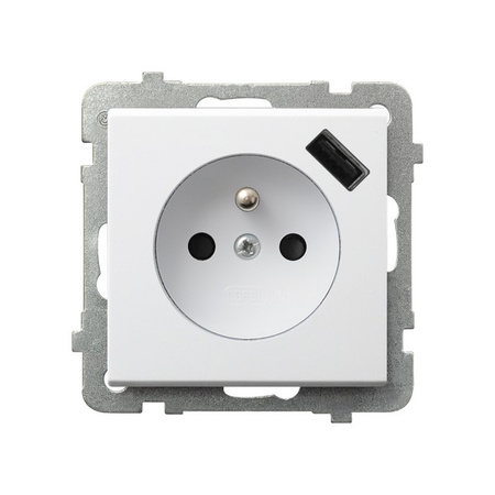 OSPEL SONATA GP-1RZPUSB/m/00 Gniazdo pojedyncze z uziemieniem z przesłonami torów prądowych, z ładowarką USB