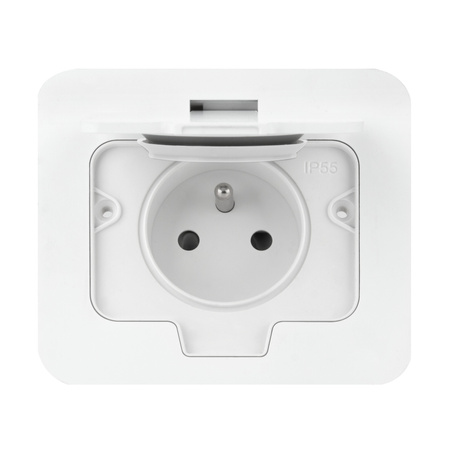 Hermetyczne gniazdo elektryczne prostokątne, IP55, 1x2P+Z(French), białe