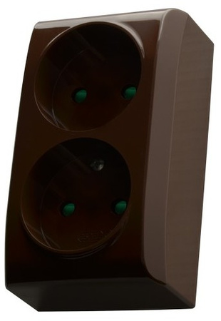 OSPEL BIS GN-2BP/24 Gniazdo podwójne z przesłonami brąz