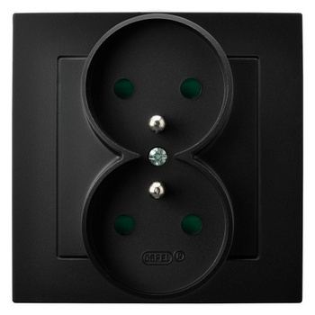 Ospel as GP-2GZP/33 Gniazdo podwójne z uziemieniem z przesłonami torów prądowych, kompletne z ramką