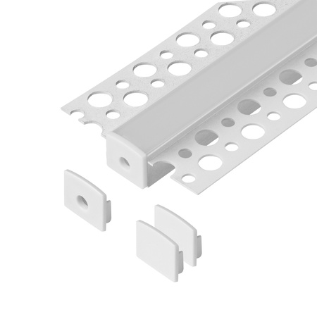 Zestaw: profil aluminiowy do taśm LED, 2000 x 55 x 13 mm, podtynkowy, biały, klosz mrożony, 4 zaślepki