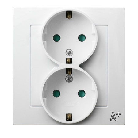 Ospel as ANTYBAKTERYJNY GP-2GASP/00 Gniazdo podwójne z uziemieniem schuko z przesłonami, kompletne z ramką, produkt zawiera nanocząsteczki srebra