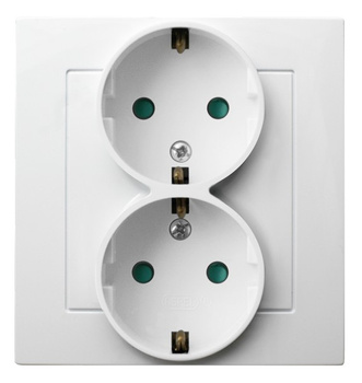 Ospel as GP-2GSP/00 Gniazdo podwójne z uziemieniem schuko z przesłonami torów prądowych, kompletne z ramką