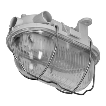 OVAL 7040T/R, oprawa oświetleniowa, 40W, E27, IP44, IK10, klosz poliwęglan przeźroczysty, podstawa polipropylen, siatka metalowa rozkładana, szara