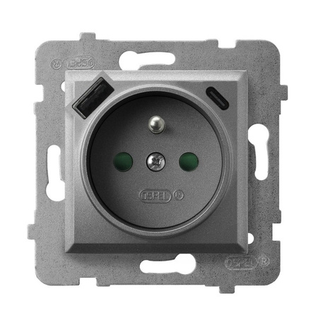 OSPEL ARIA GP-1UZPUSBAC/m/70 Gniazdo z/u uziemieniem, przesłony, ładowarka USB