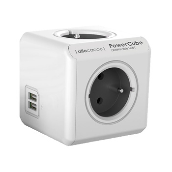 Rozgałęźnik Power Cube ReWirable USB + 4 wtyczki podróżne, kolor szary