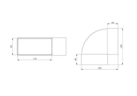 S/KPO 110x55 Kolano poziome płaskie 110x55mm 003-112