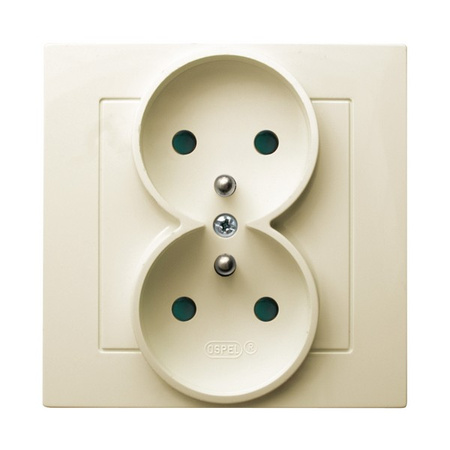 Ospel as GP-2GZP/27 Gniazdo podwójne z uziemieniem kompletne ecru