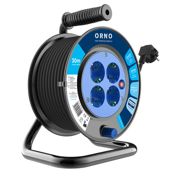 Przedłużacz bębnowy, 4 gniazda 2P+Z (schuko), kabel PVC H05VV-F 3x1.5mm2, długość - 30m, termik, przesłony torów prądowych