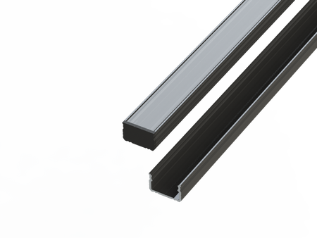 Profil aluminiowy 10 mm nawierzchniowy czarny 2 metry + szybka mleczna