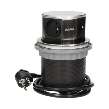 Gniazdo meblowe Ø10cm wysuwane z blatu z przewodem 1,5m, 4x2P+Z, INOX