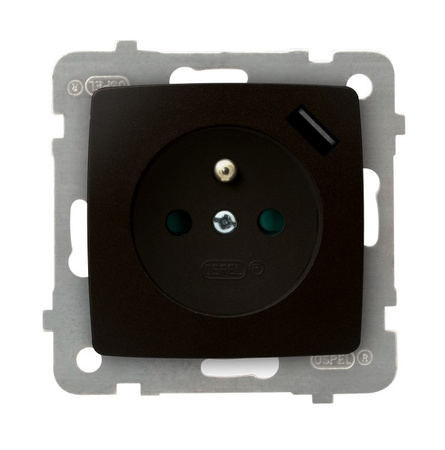 OSPEL KARO GP-1SZPUSB/m/40 Gniazdo pojedyncze z uziemieniem z przesłonami torów prądowych, z ładowarką USB