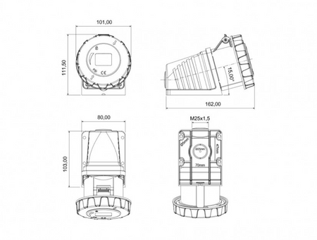 F-ELEKTRO Gniazdo siłowe stałe 32A 5p /FE/ IP67 F7.0040