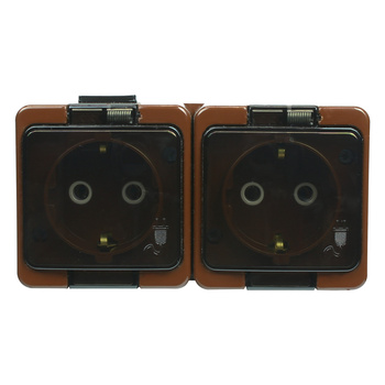 Gniazdo podwójne 2x 2P+Z SCHUKO bryzgoodporne z klapką dymną IP44, SMART, brązowy