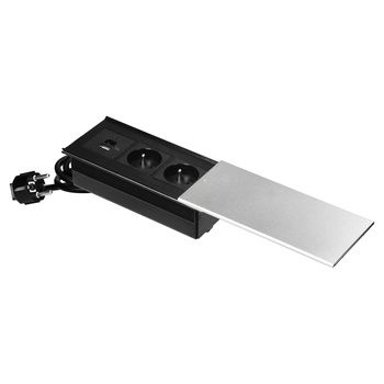 Gniazdo meblowe z przesuwną pokrywą, 2x2P+Z (French), USB A+C, srebrne