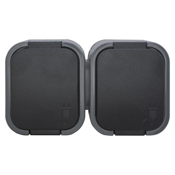 Gniazdo podwójne n/t 2x2P+Z, bryzgoszczelne z klapką B2, IP54, NT-6B2, szary/czarny