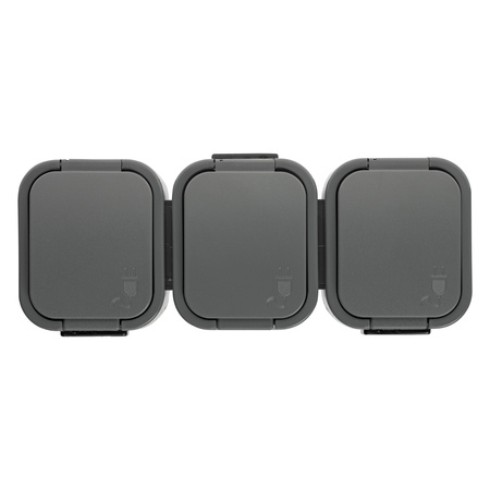 Gniazdo potrójne n/t 3x2P+Z, Schuko, bryzgoszczelne z klapką B2, IP54, NT-317 B2, szary