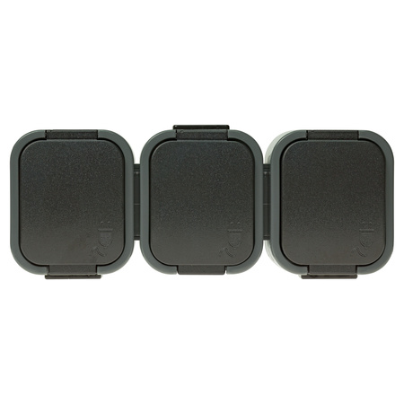 Gniazdo potrójne n/t 3x2P+Z, bryzgoszczelne z klapką B2, IP54, NT-316 B2, szary/czarny