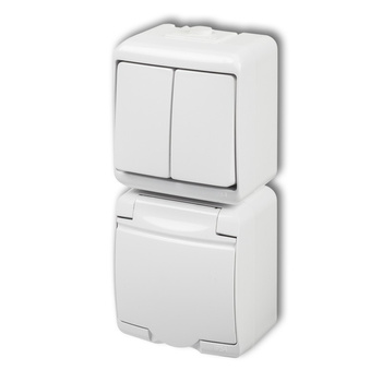 KARLIK JUNIOR WGHP-2p Łącznik świecznikowy z gniazdem pojedynczym z uziemieniem 2P+Z (klapka biała; przesłony torów prądowych)