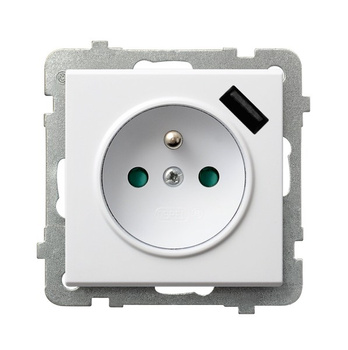 OSPEL SONATA GP-1RZPUSB/m/75 Gniazdo z/u z przesłonami, z ładowarką USB A