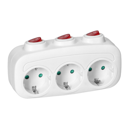 Rozgałęźnik 3x2P+Z (Schuko) z 3 włącznikami