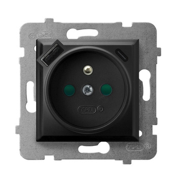 OSPEL ARIA GP-1UZPUSBAC/m/33 Gniazdo pojedyncze z uziemieniem z przesłonami torów prądowych, z ładowarką USB A+C