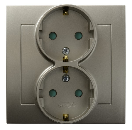 OSPEL KIER GP-2WSP/45 Gniazdo podwójne schuko z przesłonami satyna