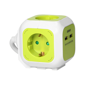 Przedłużacz 4-krotny(Schuko) z ładowarką 2xUSB 1,4m limonkowy