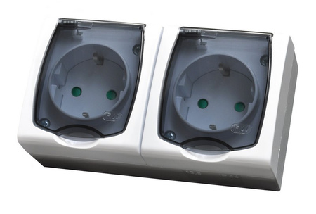 OSPEL MADERA GNH-2NSP/00/d Gniazdo podwójne IP schuko z przesłonami