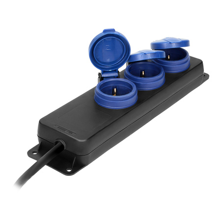 Przedłużacz warsztatowy bryzgoszczelny IP44, 3 gniazda 2P+Z schuko, przewód gumowy, H05RR-F 3x1,5mm², długość 3m