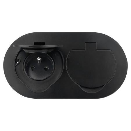 Hermetyczne gniazdo elektryczne podwójne, owalne, IP55, 2x2P+Z(French), czarne