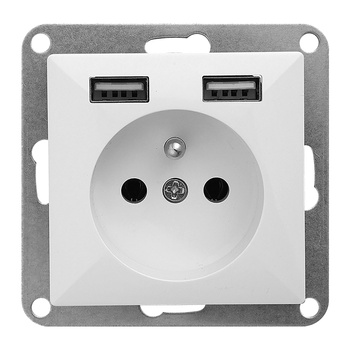 Gniazdo pojedyncze p/t 2P+Z z ładowarką Pearl, 16A, 250V, PT-16P/USB, biały